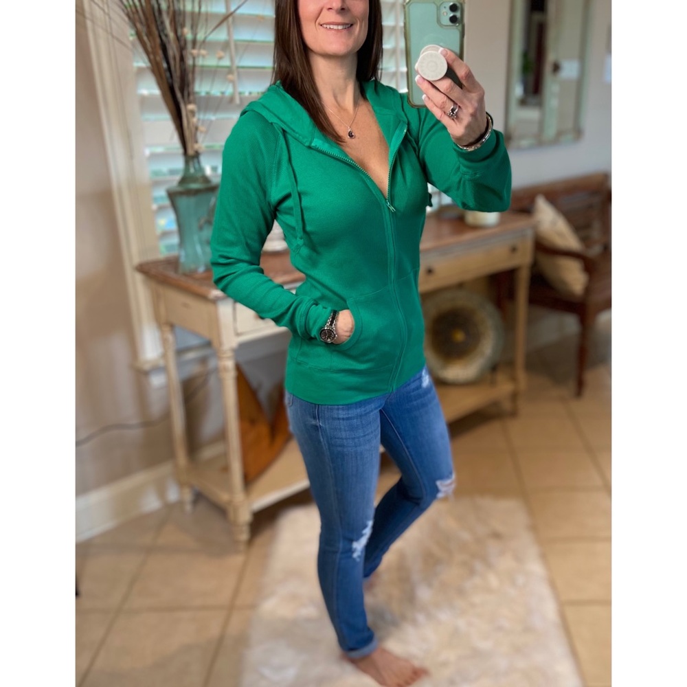 Waffle Thermal Zip Up Hoodie Kelly Green